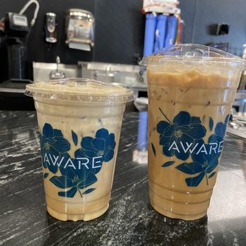 Aware Coffee - My Left tiramisu latte right is the bourbon vanilla latte - Coffee & Tea Near Me - Henderson, Nevada