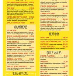 Fork in Nigeria Food Truck - Menu