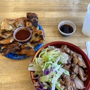 Asian Pear - Korean Vegetable Pancake and #1BBQ Chicken, brown rice and noodle - Korean Near Me - Albuquerque, New Mexico