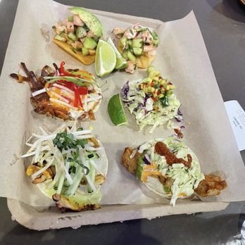 La Tostaderia - Sample platter- 4 tacos have a KICK - Seafood Near Me - Los Angeles, California La Tostaderia - Sample platter- 4 tacos have a KICK - Seafood Near Me - Los Angeles, California