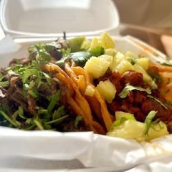 La Tingeria - Beef birria taco and Hal pastor chicken taco