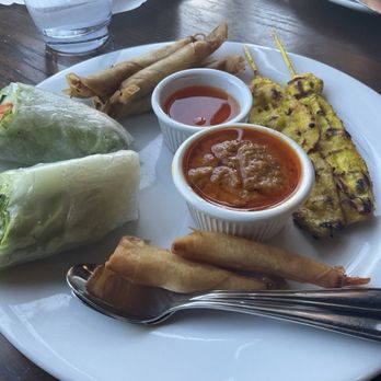 Lemongrass Bistro - Appetizers very good. Deep fried shrimp roll, veggie hand roll, chicken skewers and peanut sauce. Very good. - Thai Near Me - Martinez, California Lemongrass Bistro - Appetizers very good. Deep fried shrimp roll, veggie hand roll, chicken skewers and peanut sauce. Very good. - Thai Near Me - Martinez, California