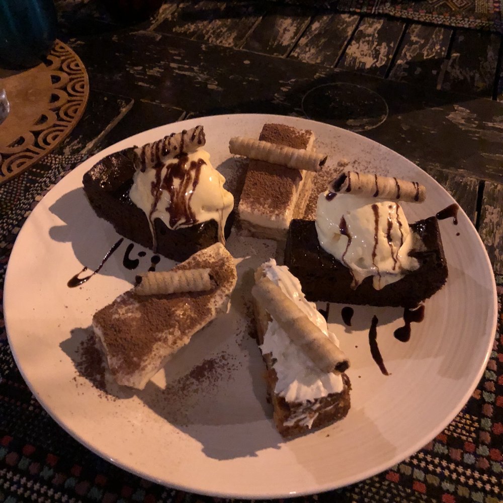 Serrano - Desserts!! Yum!!! Sampler plate tiramisu, brownie and ice cream... - Steakhouses Near Me - Cabo San Lucas, BCS Serrano - Desserts!! Yum!!! Sampler plate tiramisu, brownie and ice cream... - Steakhouses Near Me - Cabo San Lucas, BCS