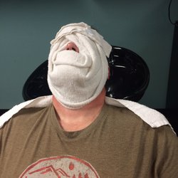 Headz Up Haircuts - Post-cut hot face wrap and wash. Wow!!