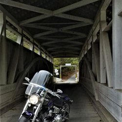 Hewitt Covered Bridge - Burr Truss, Medium Gable Roof over Harley.