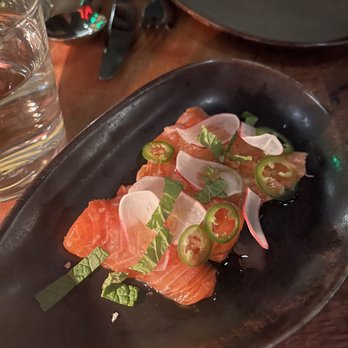 Itria - STEELHEAD TROUT, RADISH, SERRANO, FINGER LIME - nice flavors but I don't love the grainy texture of raw trout - Italian Near Me - San Francisco, California Itria - STEELHEAD TROUT, RADISH, SERRANO, FINGER LIME - nice flavors but I don't love the grainy texture of raw trout - Italian Near Me - San Francisco, California