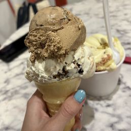 Cappuccino blast and chocolate pretzel pb on cone and lemon meringue pie and strawberry shortcake in cup Cappuccino blast and chocolate pretzel pb on cone and lemon meringue pie and strawberry shortcake in cup