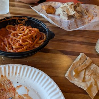 Slice House by Tony Gemignani - size of the to-go container compared to the paper plate. There's no way a full order would fit. - Pizza Near Me - Castro Valley, California Slice House by Tony Gemignani - size of the to-go container compared to the paper plate. There's no way a full order would fit. - Pizza Near Me - Castro Valley, California