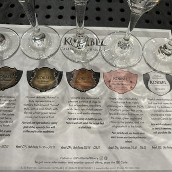 Korbel Champagne Cellars - Tasting flight August 2024 - Wineries Near Me - Guerneville, California Korbel Champagne Cellars - Tasting flight August 2024 - Wineries Near Me - Guerneville, California