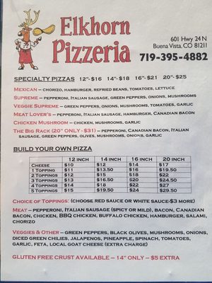 Menu photo 2 Elkhorn Pizzeria Buena Vista, CO