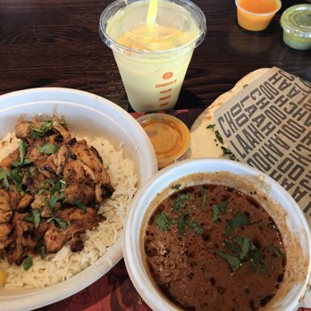 Choolaah - Chicken BBQ on White Basmati Rice with Naan, Tikka Masala, Mango sauce and Mango Lassi drink - Indian Near Me - Beachwood, Ohio