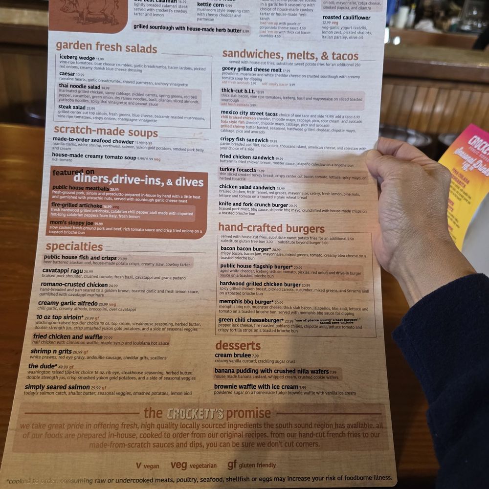 Crockett's Public House - Menu 1 of 2 - American Near Me - Puyallup, Washington