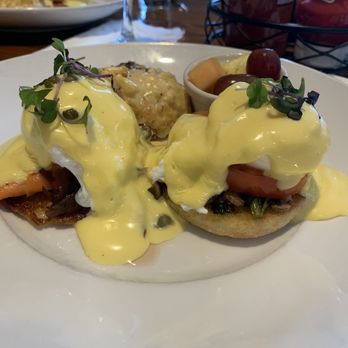 MIX Kitchen & Bar - Smoked Salmon (left side) and Florentine (right side) Benedicts. - Cocktail Bars Near Me - Ithaca, New York
