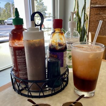 Le's Pho - Yummy Thai tea and LOVE that they have hand sanitizer at each table.  TYVM! - Vietnamese Near Me - Sanford, Florida