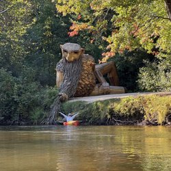 Big Cedar Campground - Benny the Beardfisher troll sculpture on our kayak trip from Big Cedar