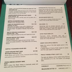Earthly Pleasures Cafe - Wine, beer and cider menu - 27/01/16