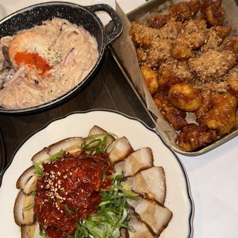 Take31 - Cod Roe Seafood Udon, Garlic Crust & Spicy Chicken, Braised Pork Belly - Korean Near Me - New York, New York Take31 - Cod Roe Seafood Udon, Garlic Crust & Spicy Chicken, Braised Pork Belly - Korean Near Me - New York, New York