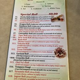 Menu of sushi options