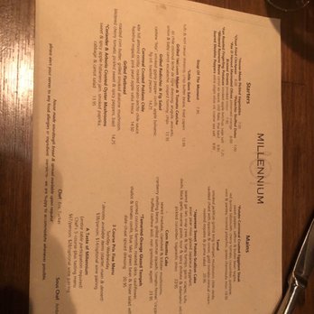 Millennium - Menus with both prices and prix fixe items. - Vegan Near Me - Oakland, California