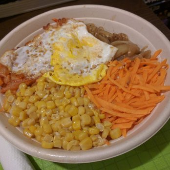 All About Gogi - Tofu bowl w/ Korean fried rice, sweet potato noodles, carrots, butter kimchi, garlicky corn, and fried egg. - Korean Near Me - Hoboken, New Jersey All About Gogi - Tofu bowl w/ Korean fried rice, sweet potato noodles, carrots, butter kimchi, garlicky corn, and fried egg. - Korean Near Me - Hoboken, New Jersey