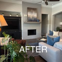 Black Beard Construction - McKenzie demo'd the old fireplace and built a new surround that came 3 inches off the existing wall and up to the full ceiling height.