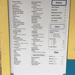 The Yeti Hut Shaved Ice - Menu