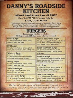 Menu photo 3 Danny's Road Side Kitchen Lower Lake, CA