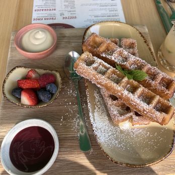Madi - Churro waffle sticks with bomb jalapeño blackberry jam! - Breakfast & Brunch Near Me - San Diego, California Madi - Churro waffle sticks with bomb jalapeño blackberry jam! - Breakfast & Brunch Near Me - San Diego, California