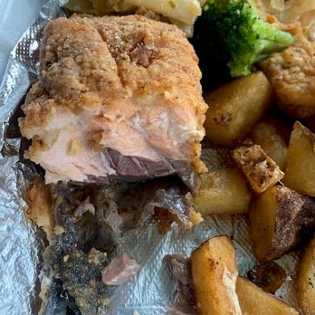 WM Burger Shack & Wings - Inside the salmon of the Cajun Plate.  See how over-cooked? - American Near Me - Bay Shore, New York