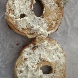 House of Bagels - Bagel with garlic cream cheese.