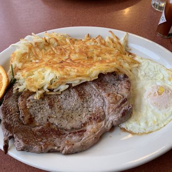 Margie's Diner - Rib eye steak breakfast hash browns and eggs over easy. - Diners Near Me - Paso Robles, California