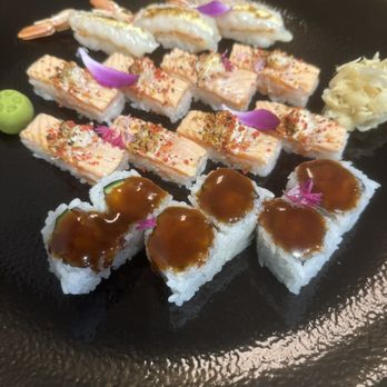 Big Catch Sushi - Top to bottom: Akaebi nigiri Meteor Rain Spicy Salmon Roll - Japanese Near Me - Calgary, Alberta Big Catch Sushi - Top to bottom: Akaebi nigiri Meteor Rain Spicy Salmon Roll - Japanese Near Me - Calgary, Alberta