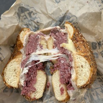 Blazing Bagels - Emma Einstein (corn beef, Russian dressing, sauerkraut, and Swiss cheese. I subbed the rye bread for a bagel) - Bagels Near Me - Seattle, Washington