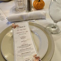 Sample menu made by cousins family featuring meal items for the family style dinner