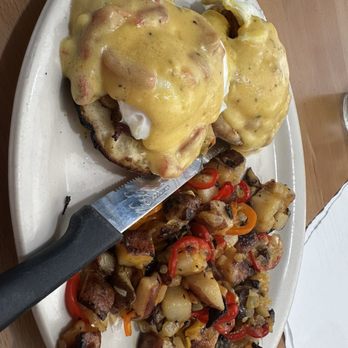 Himes Breakfast House - Pork Belly Benny with loaded home fries - Breakfast & Brunch Near Me - Brandon, Florida Himes Breakfast House - Pork Belly Benny with loaded home fries - Breakfast & Brunch Near Me - Brandon, Florida