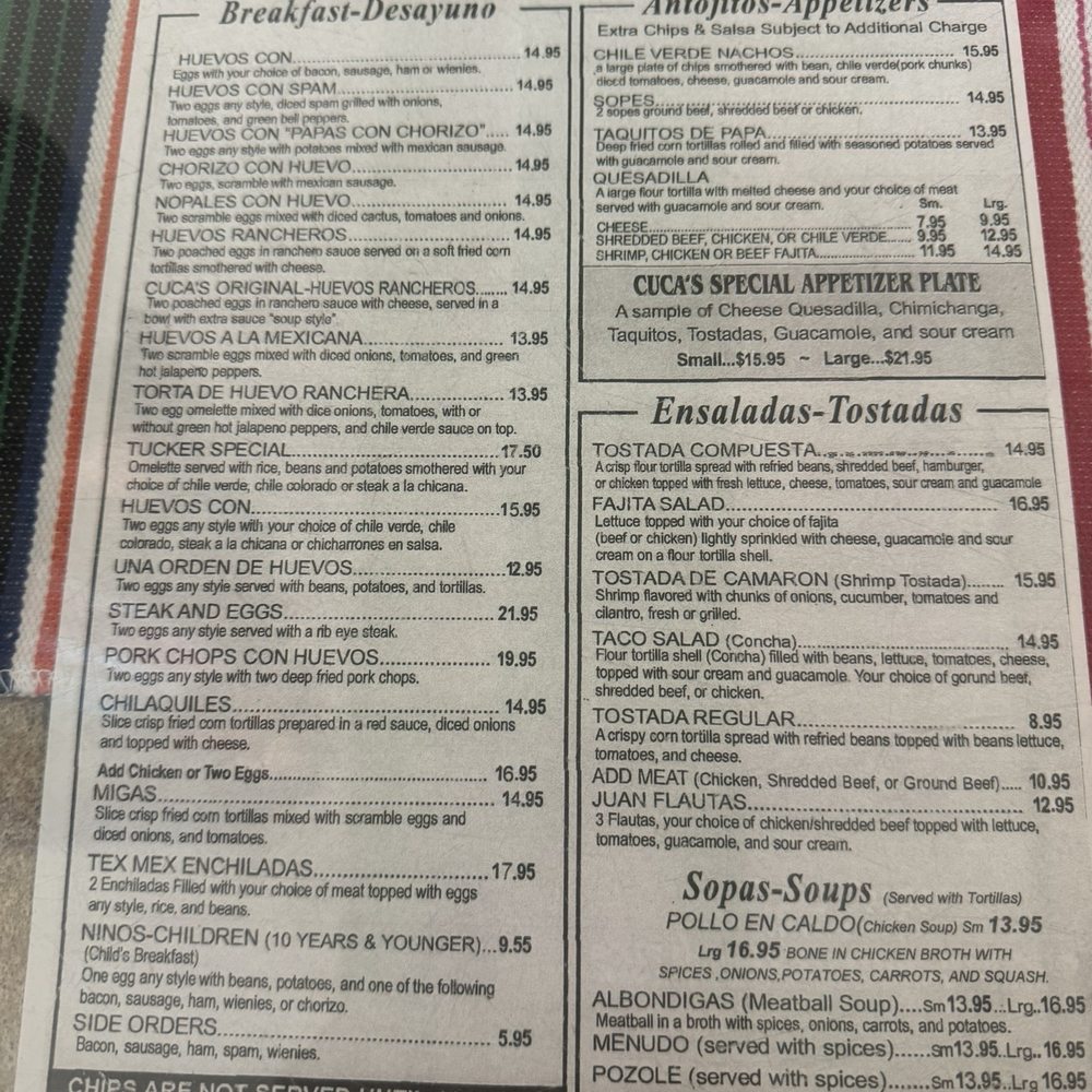 Breakfast menu
