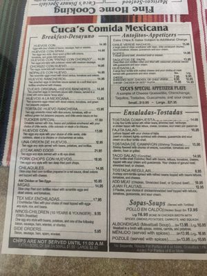 Menu photo 2 Cuca's Restaurant Fresno, CA Menu photo 2 Cuca's Restaurant Fresno, CA