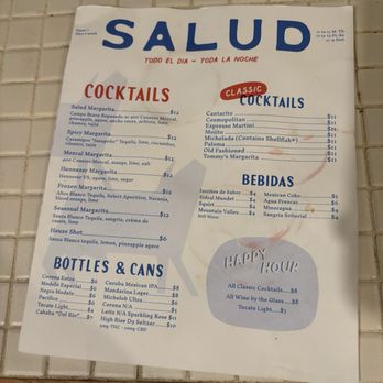 SALUD - Menu - Bars Near Me - Birmingham, Alabama