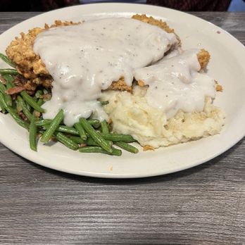 Fork and Spoon - Chicken Fried Steak, mashed potatoes and bacon green beans - New American Near Me - New Braunfels, Texas