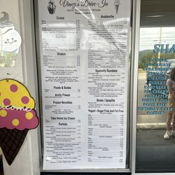 Vinny's Drive Inn - Ice cream menu.