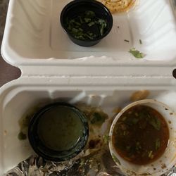 Los tres cabrera - Avocado on the left. Consommé on the right. Cilantro in the back.
