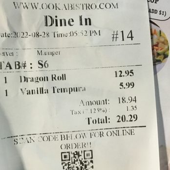 Ooka - 15% of 9.95 is $1.50 not $3 ! If you are gonna charge an extra 30% don't lie to us and say 15% not cool - Sushi Bars Near Me - Apple Valley, Minnesota