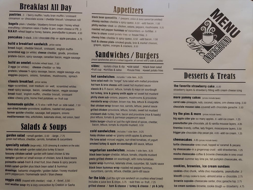 COFFEE UNDERGROUND AT THE POINSETT Updated September 2024 1 E