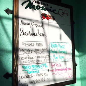 Teresa's Mosaic Cafe - Daily specials posted outside by the front door. - Mexican Near Me - Tucson, Arizona