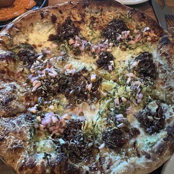 The Greenwich - Brussels sprouts and bacon pizza. It's huge! - Cocktail Bars Near Me - Denver, Colorado The Greenwich - Brussels sprouts and bacon pizza. It's huge! - Cocktail Bars Near Me - Denver, Colorado