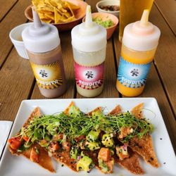 Pandita - Mama's Salmon Tostadas and house hot sauces