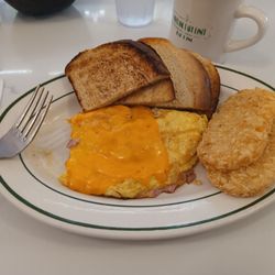 Highland Park Diner - Ham and cheese omelet, ( after a couple delicious bites)hash browns, sour dough toast