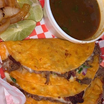 Tacos Y Birria La Perla - Quesabirria tacos with a side of consomé. - Tacos Near Me - Los Banos, California