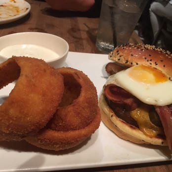 Eureka! - Jalapeño egg burger with crispy panko crusted onion rings 8/10 - American Near Me - Berkeley, California