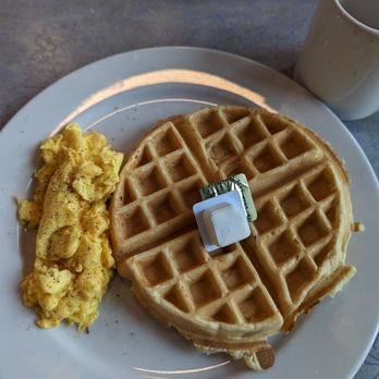 Thumbs Up Diner - Belgium waffle and side of two scrambled eggs -- yum! - Breakfast & Brunch Near Me - Fayetteville, Georgia